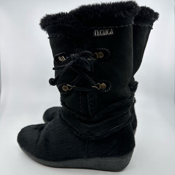 Tecnica Goat Fur Sheepskin Winter Tall Boots Black Leather Womens Size US 8 EU38 - Picture 4 of 10